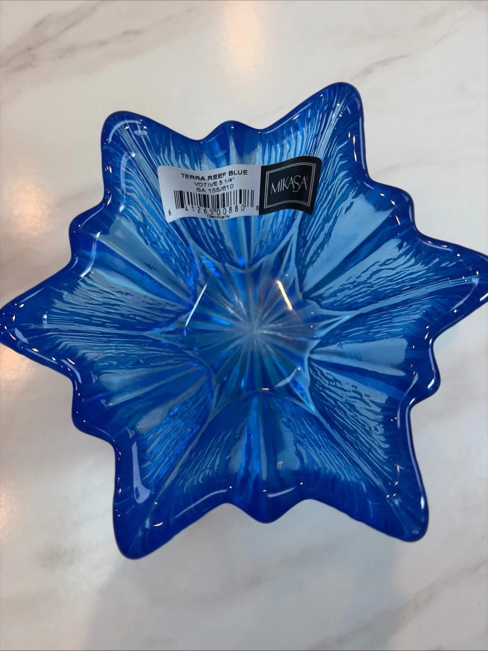 Mikasa Terra Reef Blue Glass Votive Tealight Candle Holder